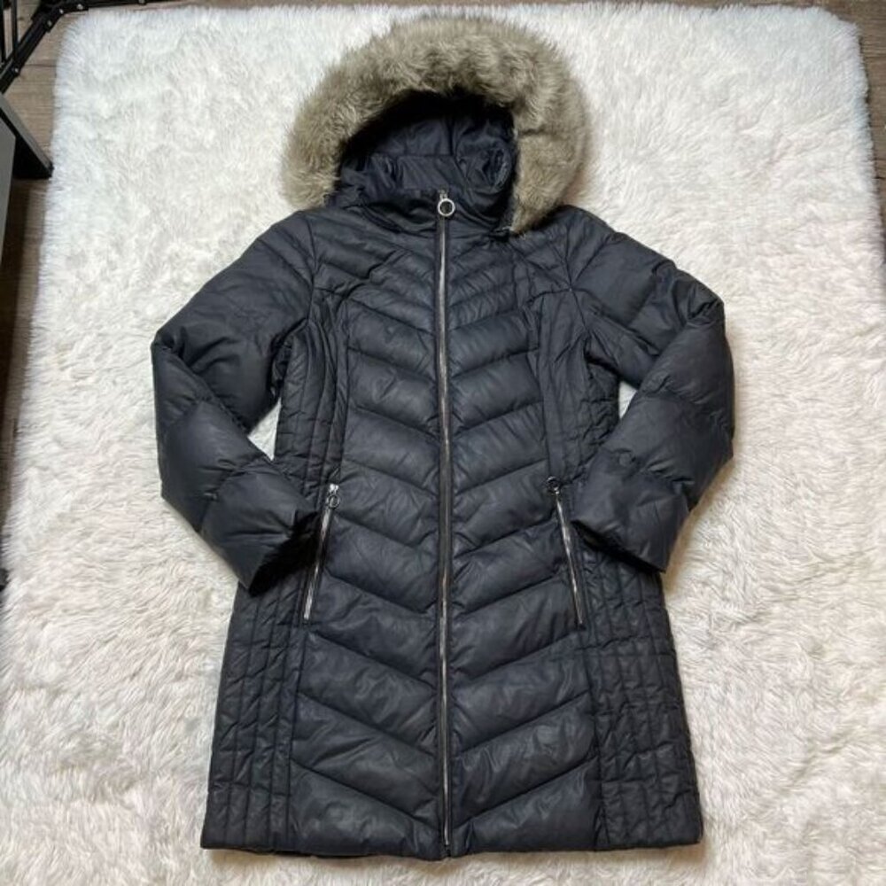 Anne Klein Womens Down Puffer Jacket Grey Size Medium Zip Up